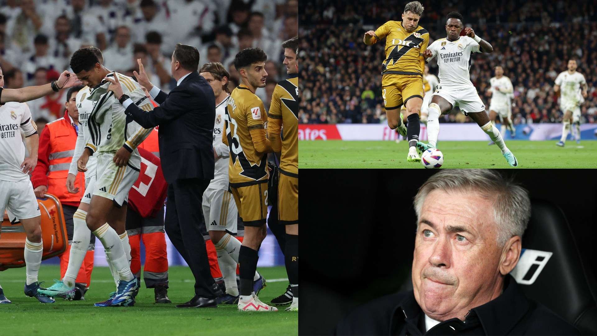 Jude Bellingham, Vinicius Junior, Carlo Ancelotti, Real Madrid vs. Rayo Vallecano 05112023