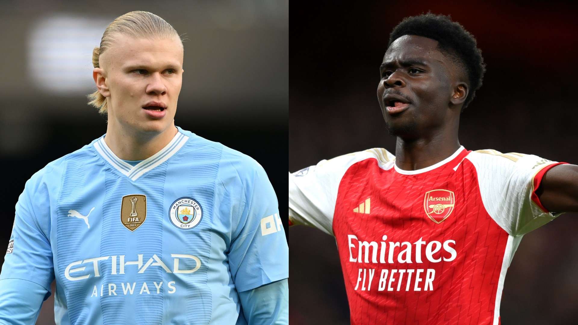 Erling Haaland Bukayo Saka Man City Arsenal 2023-24