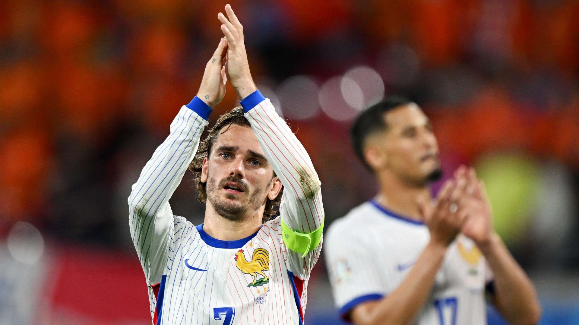 Antoine Griezmann of France applauds the fans